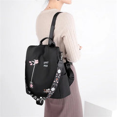 Flower Embroidery Oxford Women Backpack Waterproof School Handbag