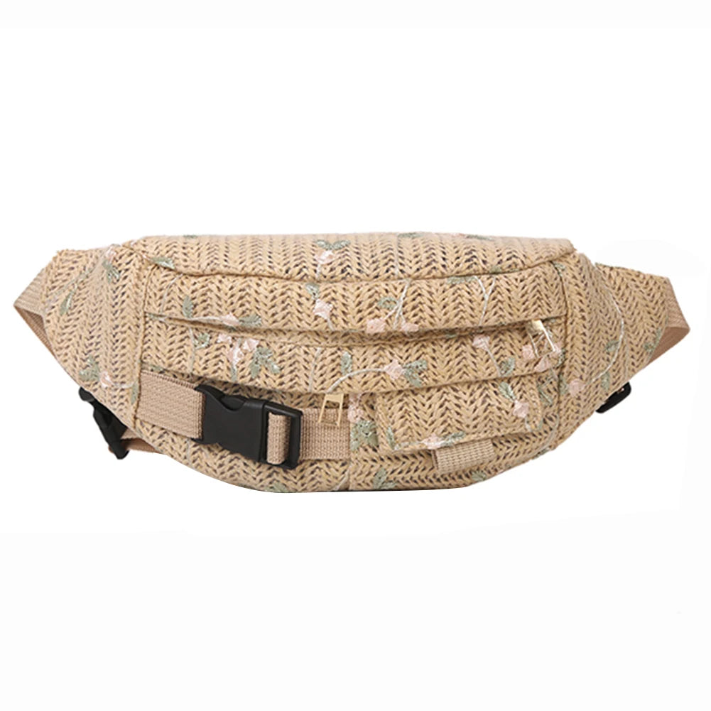 Woven Flower Waist Bag Women Summer Crossbody Chest Fanny Pack Banana Hip Purse