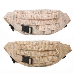 Woven Flower Waist Bag Women Summer Crossbody Chest Fanny Pack Banana Hip Purse