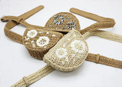 Flower Straw Waist Pack men women mobile keys purse grass bag
