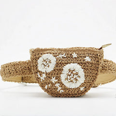 Flower Straw Waist Pack men women mobile keys purse grass bag