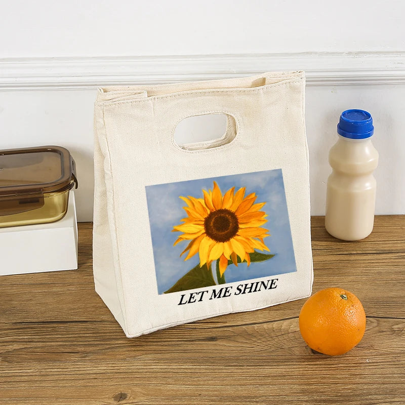 Flowers Printed Cooler Lunch Box Insulated Bento Bag