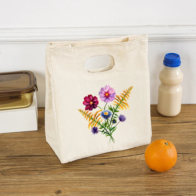 Flowers Printed Cooler Lunch Box Insulated Bento Bag