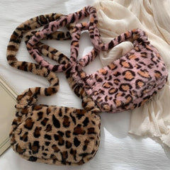Leopard Print Crossbody Bag Women Plush Soft Casual Shoulder Messenger Bag