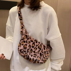 Leopard Print Handbag Small Crossbody Bag Women Plush Soft