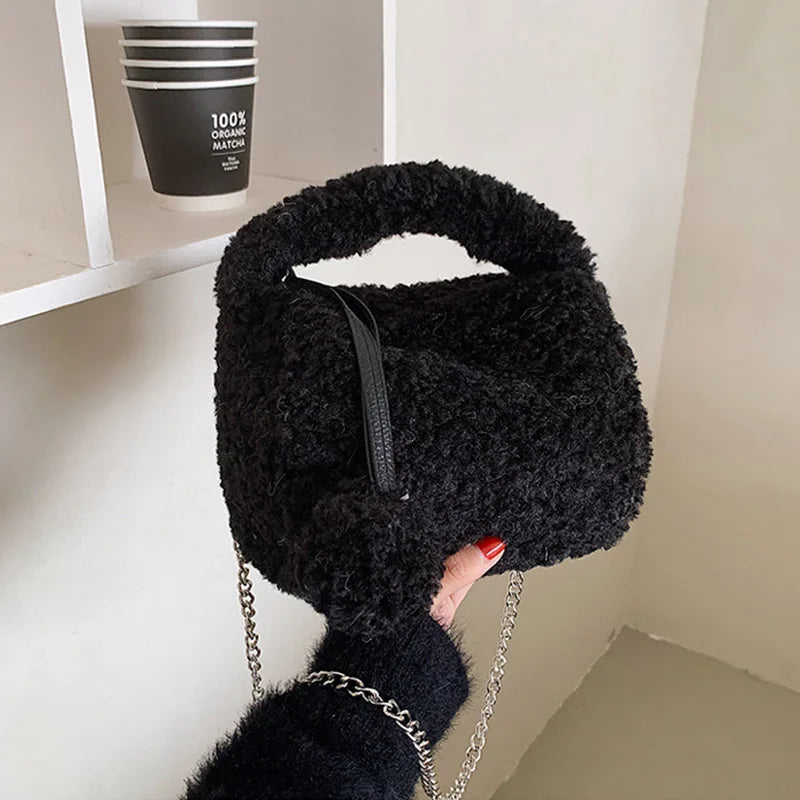 Fluffy Chain Messenger Bag Women's Solid Creative Portable Small Square Bag