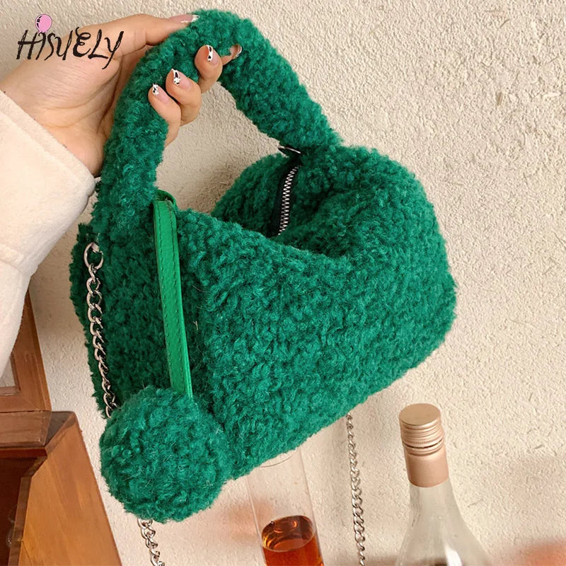 Fluffy Chain Messenger Bag Women's Solid Creative Portable Small Square Bag