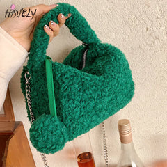 Fluffy Chain Messenger Bag Women's Solid Creative Portable Small Square Bag