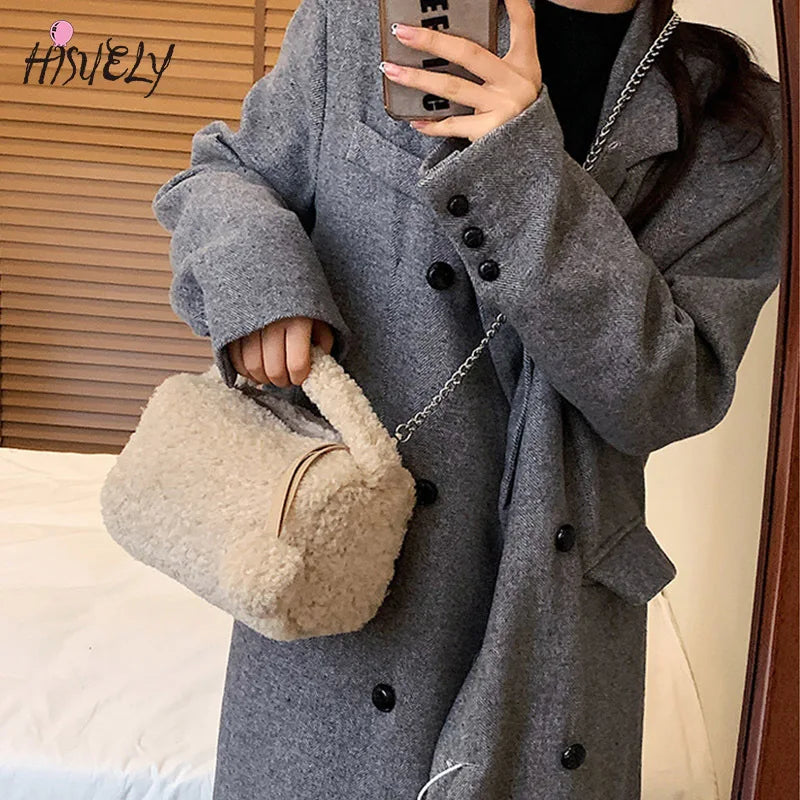 Fluffy Chain Messenger Bag Women's Solid Creative Portable Small Square Bag