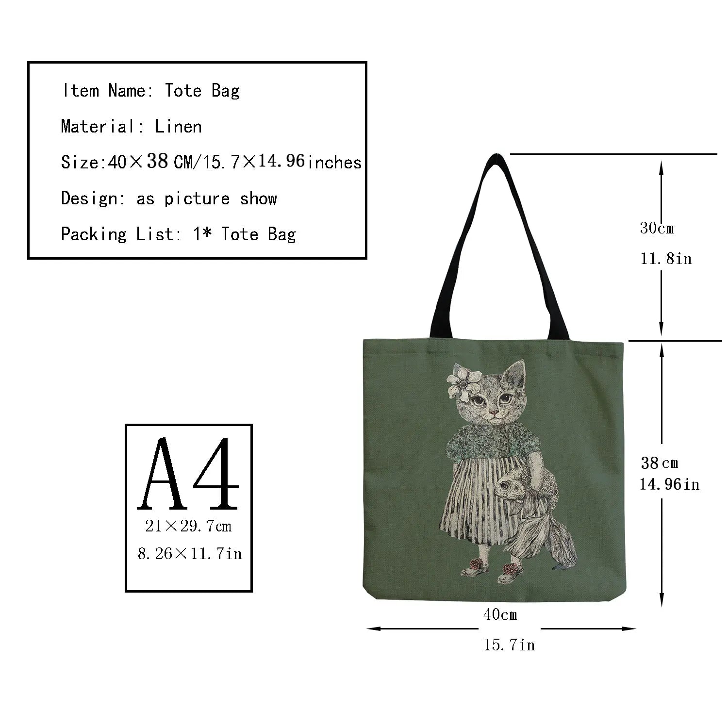 Cartoon Cat Print Beach Tote Bag Eco-Friendly Handbag for Women
