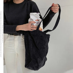 Foldable Corduroy Shopping Bag Large Casual Eco-friendly Reusable Grocery Tote