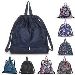 Flower Print Nylon Drawstring Backpack Handbag for Shopping