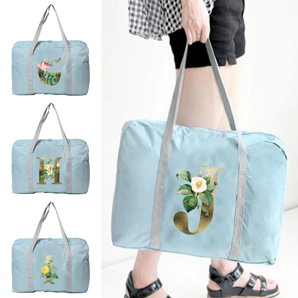 Golden Flower Letter Print Travel Bag Large Capacity Luggage Handbags