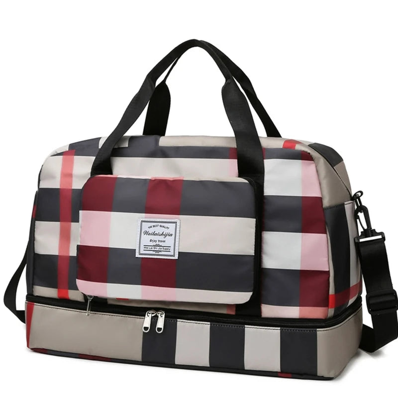 Foldable Travel Bag with Shoe Compartment Large Capacity Weekender Shoulder Bag