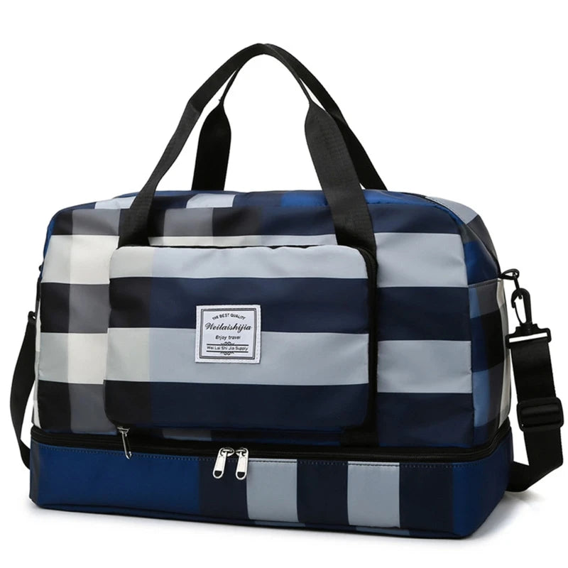 Foldable Travel Bag with Shoe Compartment Large Capacity Weekender Shoulder Bag
