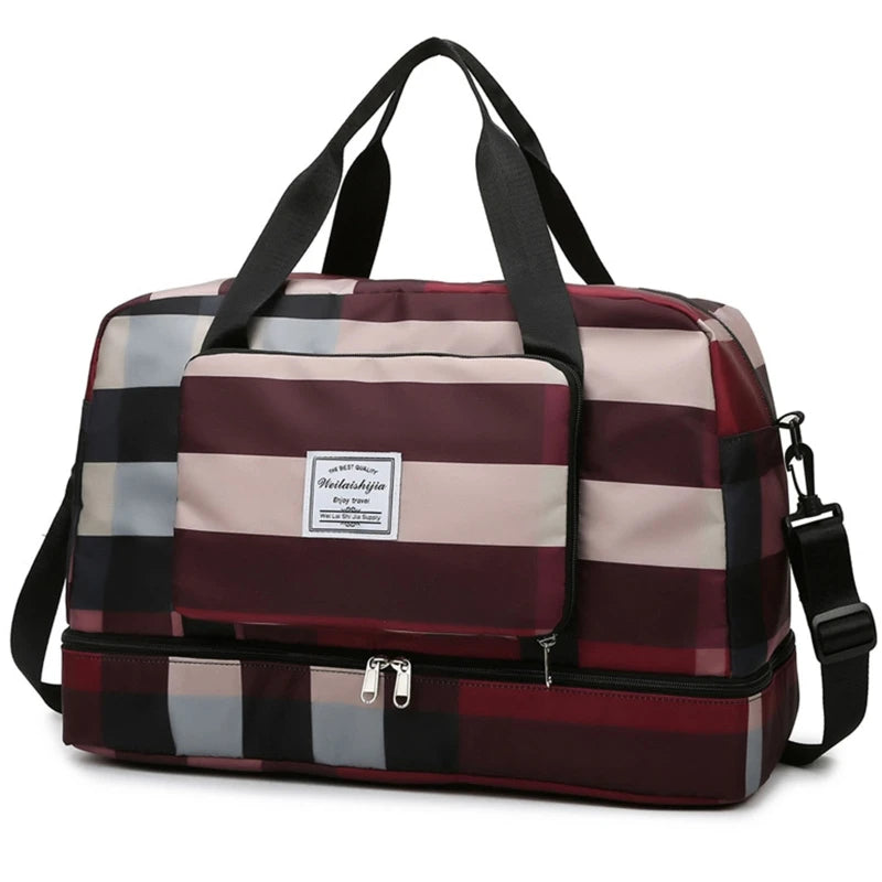 Foldable Travel Bag with Shoe Compartment Large Capacity Weekender Shoulder Bag