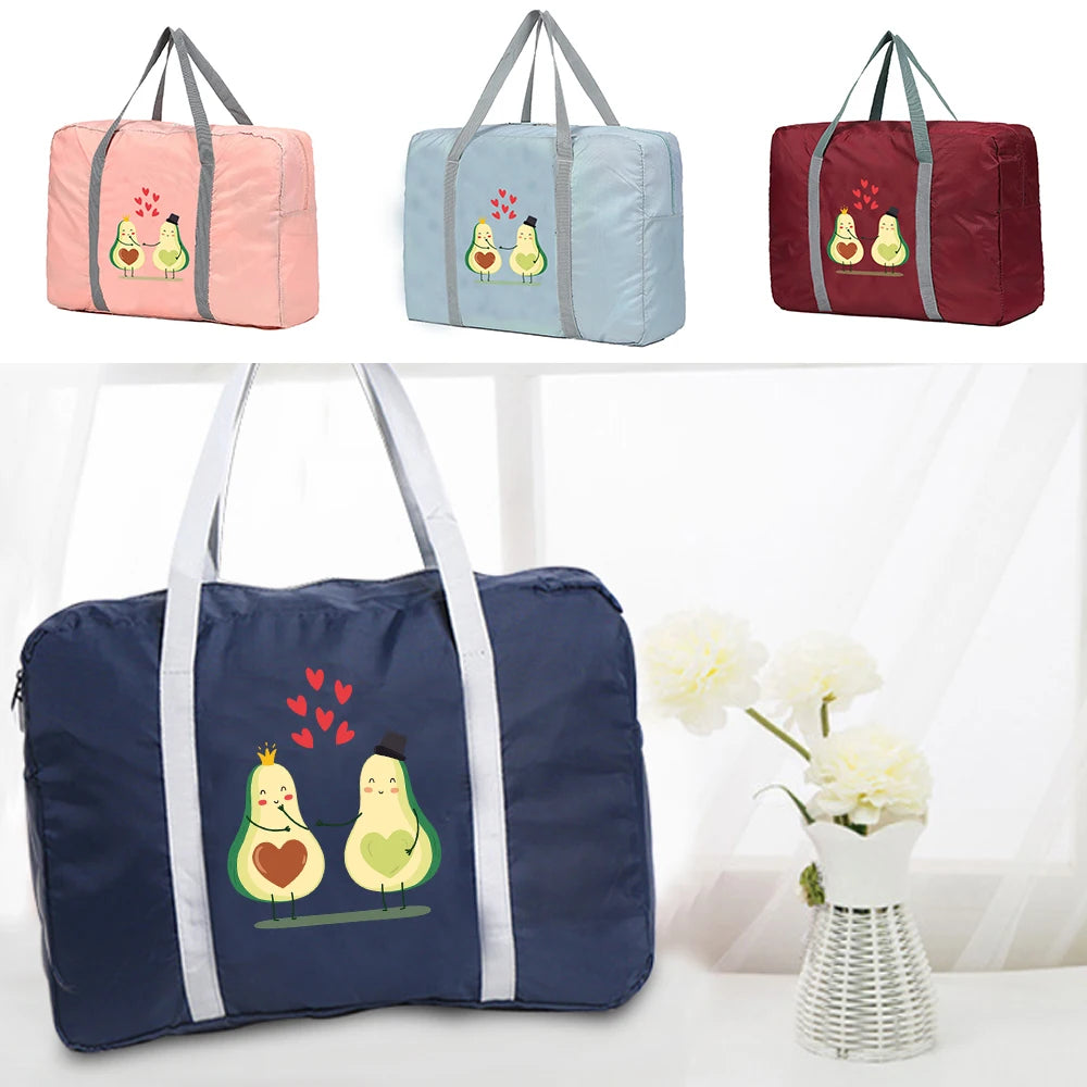 Foldable Travel Bags Organizer Luggage Clothing Storage Bag Avocado Love Pattern