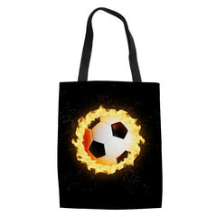 Women Canvas Football Print Shopping Bag Reusable Tote Travel Handbag