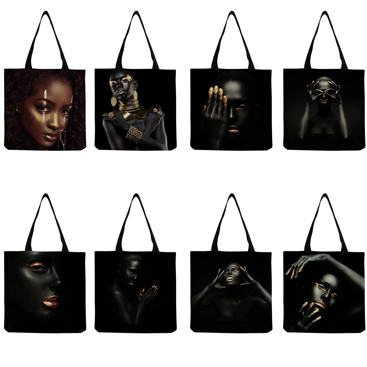 African Art Foldable Women Shoulder Bag - Large Capacity Outdoor Travel Tote