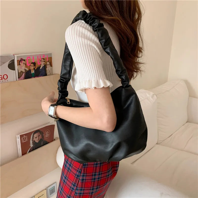 Women Shoulder Bag Soft PU Leather Half Moon Bag Yellow Tote