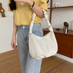 Women Shoulder Bag Soft PU Leather Half Moon Bag Yellow Tote