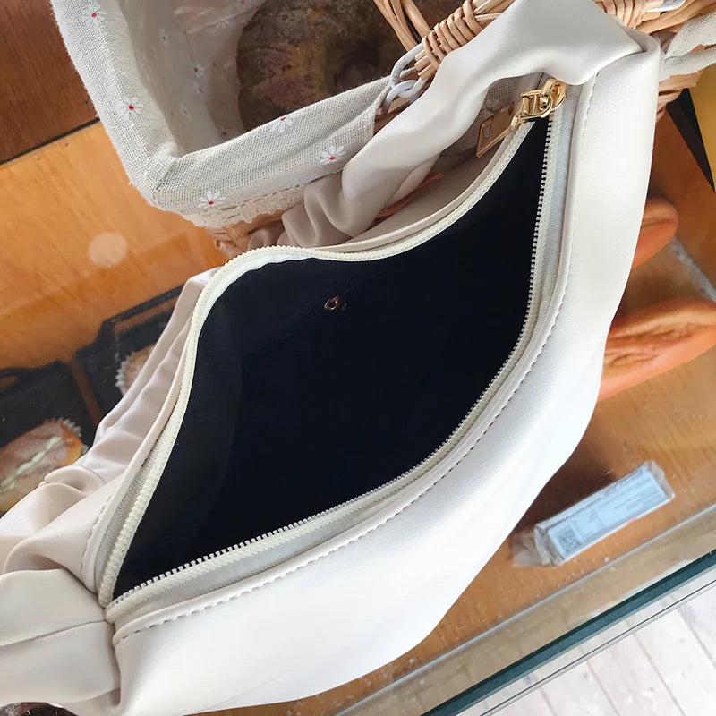 Women Shoulder Bag Soft PU Leather Half Moon Bag Yellow Tote