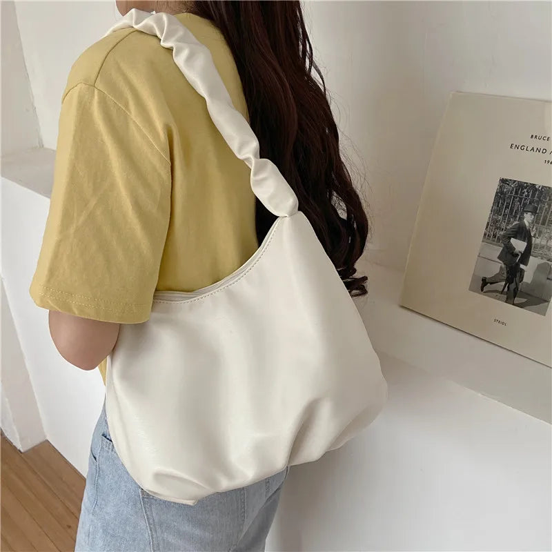 Women Shoulder Bag Soft PU Leather Half Moon Bag Yellow Tote