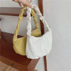 Women Shoulder Bag Soft PU Leather Half Moon Bag Yellow Tote