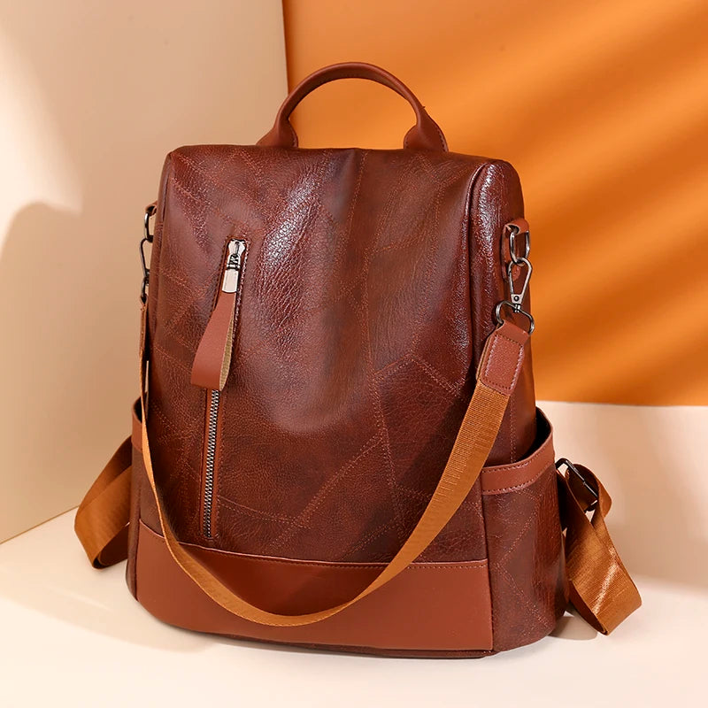 Vintage Leather Backpack School Bag for Girls