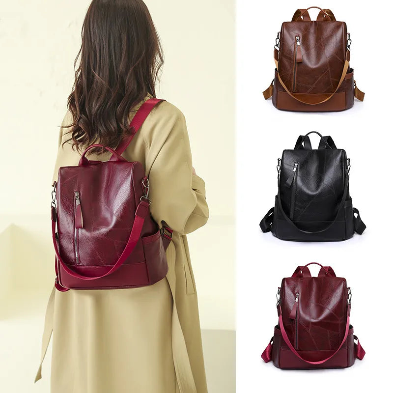 Vintage Leather Backpack School Bag for Girls