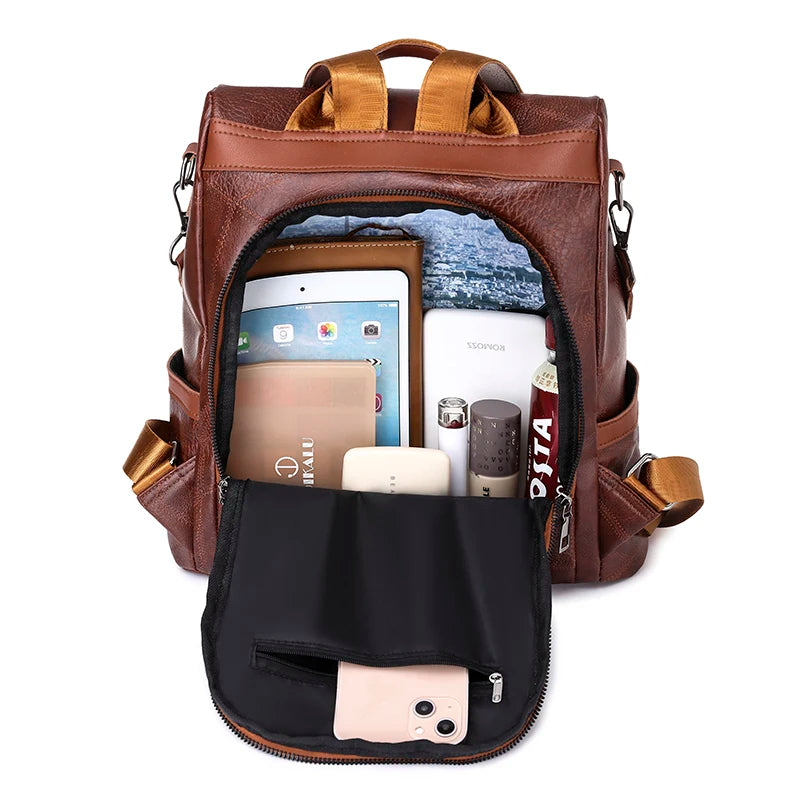Vintage Leather Backpack School Bag for Girls