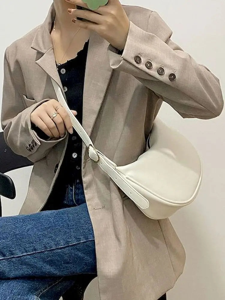 Foufurieux Half Moon Small PU Leather Zipper Crossbody Bags