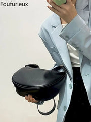 Foufurieux Half Moon Small PU Leather Zipper Crossbody Bags