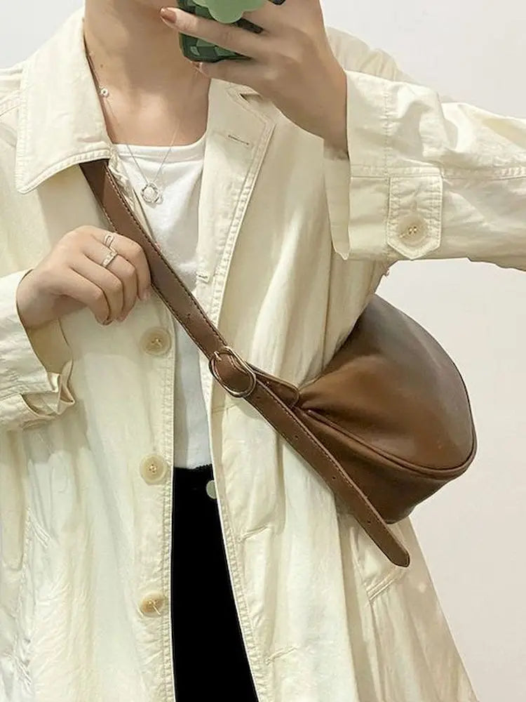 Foufurieux Half Moon Small PU Leather Zipper Crossbody Bags