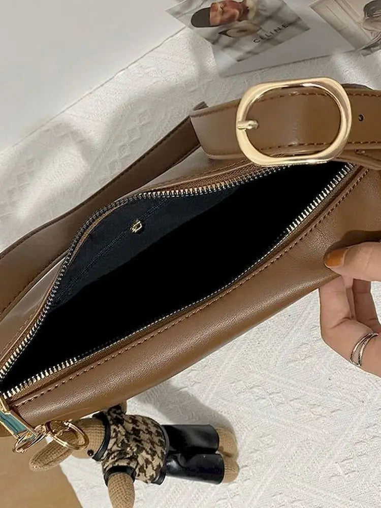 Foufurieux Half Moon Small PU Leather Zipper Crossbody Bags