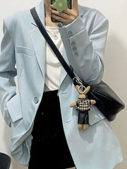 Foufurieux Half Moon Small PU Leather Zipper Crossbody Bags