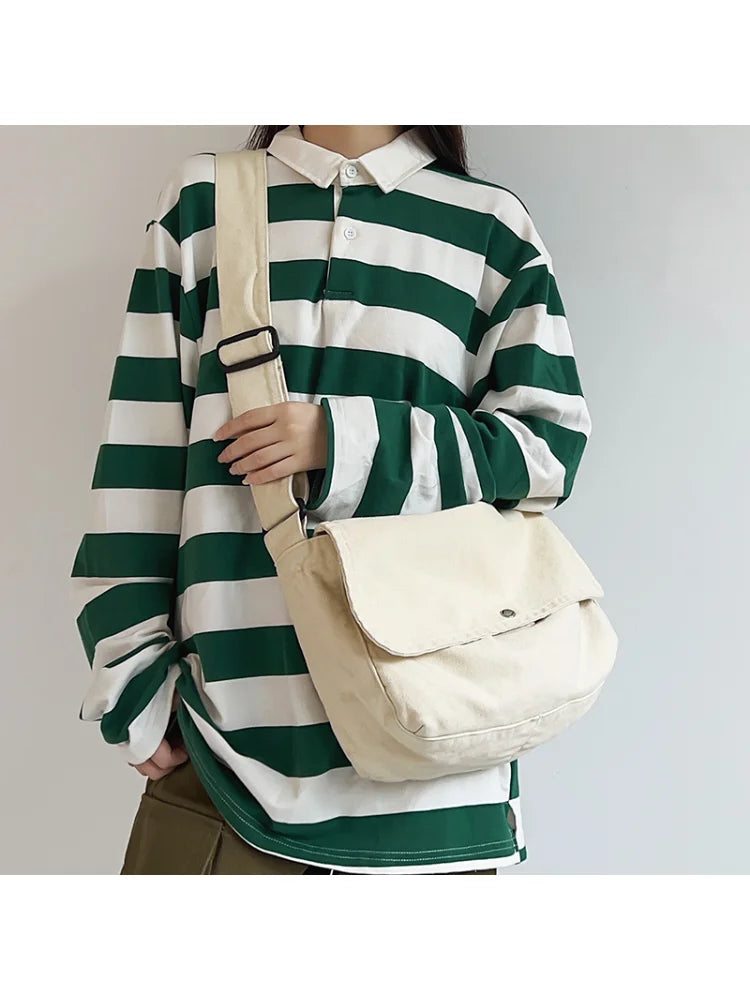 Foufurieux Japanese Casual Canvas Bag Messenger Bag Men Women Retro Shoulder Bag