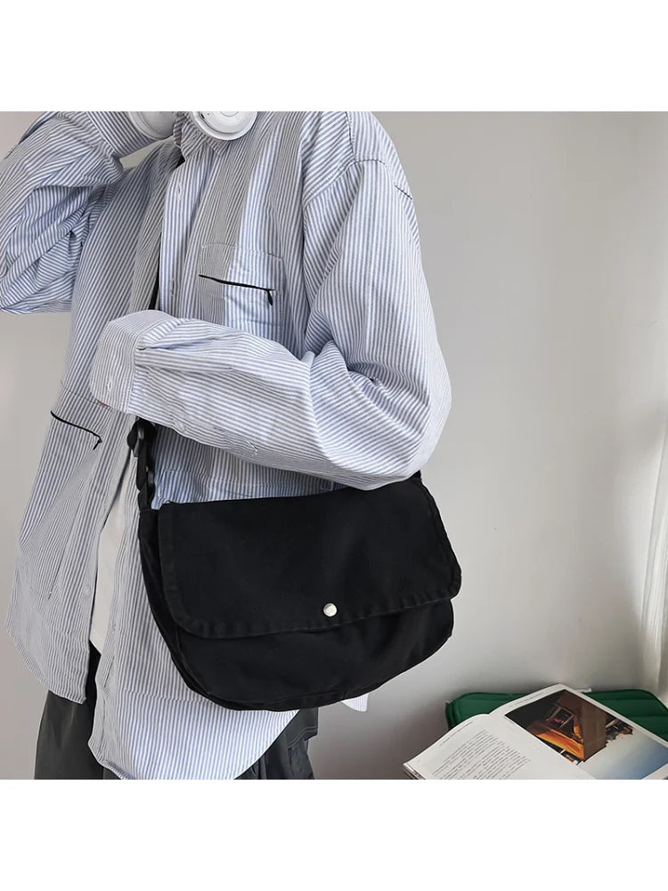 Foufurieux Japanese Casual Canvas Bag Messenger Bag Men Women Retro Shoulder Bag