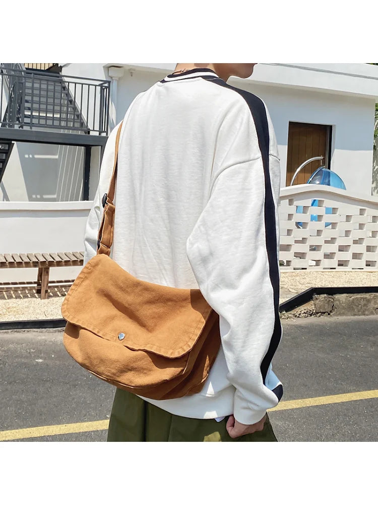 Foufurieux Japanese Casual Canvas Bag Messenger Bag Men Women Retro Shoulder Bag