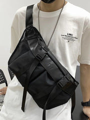 Foufurieux Messenger Bag Men Tide Chest Bag Pu Solid Large Capacity
