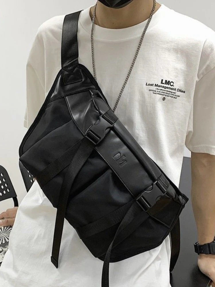 Foufurieux Messenger Bag Men Tide Chest Bag Pu Solid Large Capacity