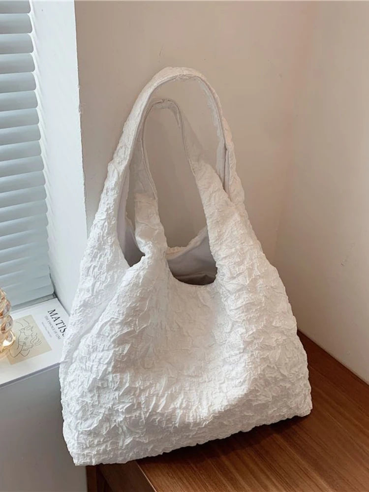 Versatile Fold Canvas Shopping Bag One Shoulder Schoolbag WOMEN