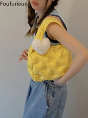 Foufurieux Women Bag Nylon Bucket Sweet Solid Zipper Shoulder Bag Handbag Purse