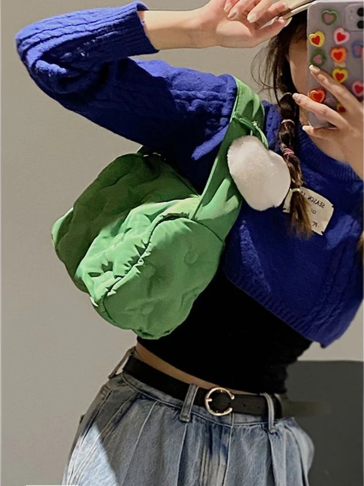 Foufurieux Women Bag Nylon Bucket Sweet Solid Zipper Shoulder Bag Handbag Purse