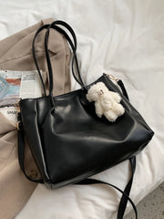 Foufurieux Women Bear Decoration Shoulder Bag Leather Big Capacity Shopper Bag