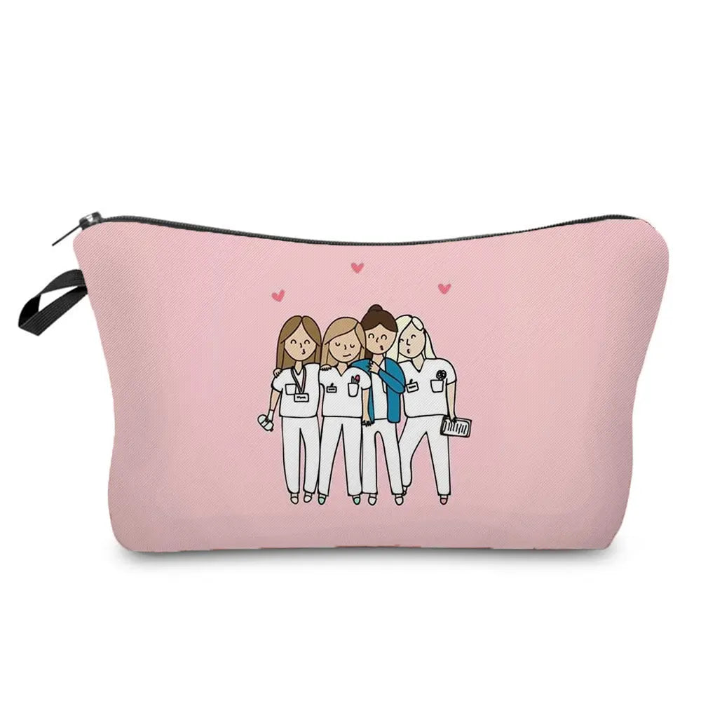 Nurse Cartoon Printed Cosmetics Bag Storage Pencil Box Travel Women's Bag