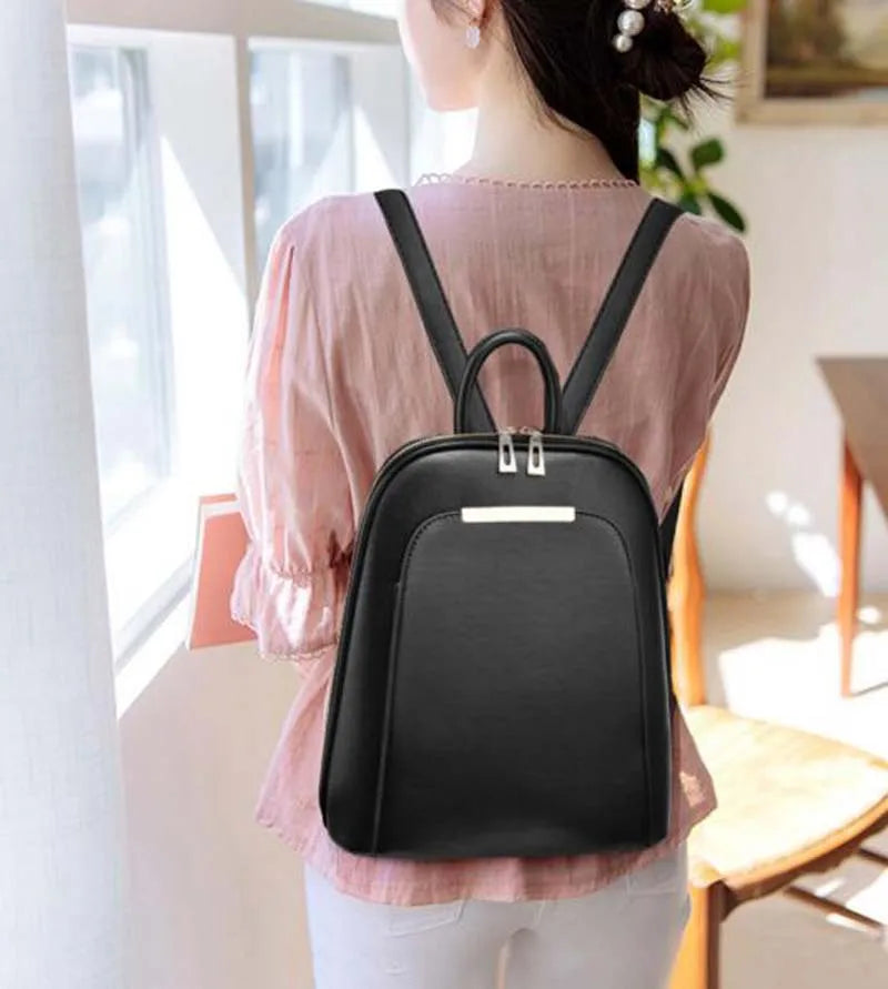 Women's Leather Backpack Large Capacity School Bag