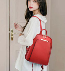 Women's Leather Backpack Large Capacity School Bag