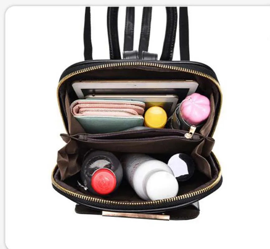 Women's Leather Backpack Large Capacity School Bag