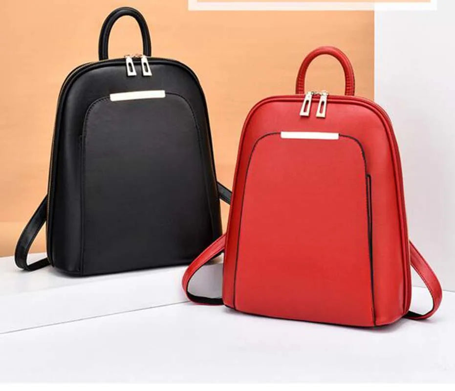 Women's Leather Backpack Large Capacity School Bag